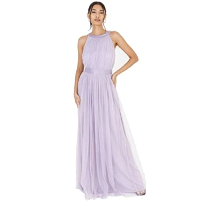 Abbildung von Anaya with Love Damen Ladies Maxi Dress for Women Halter Neck Long Sleeveless Belt A Line Evening Gown Ball Prom Wedding Guest Bridesmaid Kleid, Dusty Lilac, 42