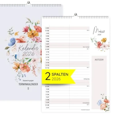 Abbildung von heaven+paper Paarplaner 2 Spalten Wildblumen natur Kalender für zwei 2026 mit Feiertagen, Schulferien, Wandkalender Paarkalender (Wildflower, Spalten)