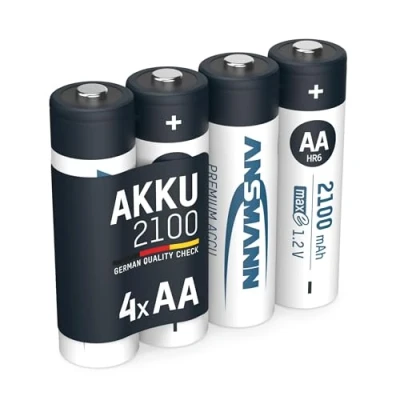 Abbildung von ANSMANN Akku AA Mignon 2100mAh 1,2V NiMH wiederaufladbare Batterien Akkus maxE (geringe Selbstentladung &amp; vorgeladen) ideal für Spielzeug, Funk Tastatur/Maus, Wii Xbox Controller (4 Stück)