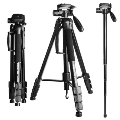 Abbildung von Kamera Stativ CAMBOFOTO 176.5cm/70’’ Dreibein Stative/Einbeinstativ Aluminiumlegierung Kompakt Leichtes für DSLR SLR