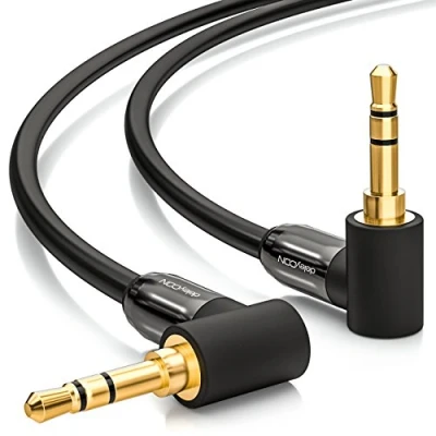 Abbildung von deleyCON 0,5m Klinkenkabel 3,5mm AUX Kabel Stereo Audio Klinkenstecker 90 Gewinkelt für PC Laptop Handy Smartphone Tablet KFZ HiFi Receiver Schwarz