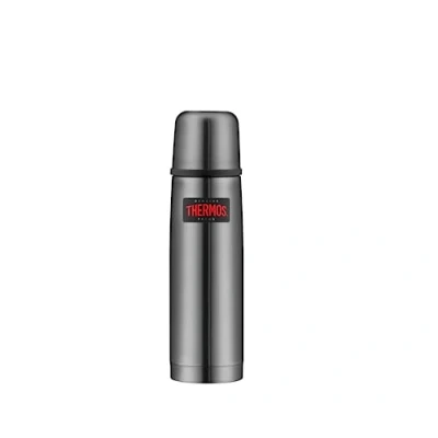 Abbildung von THERMOS LIGHT &amp; COMPACT BEVERAGE BOTTLE 0,50l, stone grey, Thermosflasche Edelstahl, Isolierflasche grau mit Trinkbecher, 12 h heiß / 24 kalt, spülmaschinenfest, absolut dicht, BPA frei