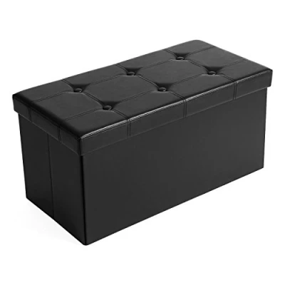 Abbildung von SONGMICS 76 cm Sitzbank mit Stauraum, Sitztruhe, Aufbewahrungsbox, Fußhocker, faltbar, gepolstert, Bezug aus Kunstleder, bis 300 kg belastbar, klassikschwarz LSF105, Schwarz