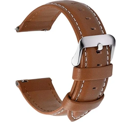 Abbildung von Fullmosa 12 Farben Uhrenarmband, Axus Serie Lederarmband Ersatz Watch Armband mit Edelstahl Metall Schließe für Herren Damen 14/16/18/19/20/22/24mm,Braun 20mm