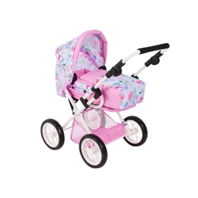 Abbildung von Bayer Chic 2000 Puppenwagen Leni, 2in1 Kombipuppenwagen mit herausnehmbarer Tragetasche, Flowers, pink, lila, 560 53