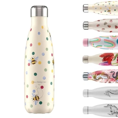Abbildung von Chilly&#039;s Wasserflasche Edelstal und wiederverwendbar Auslaufsicher, schweißfrei Polka Dot and Bees, 500ml
