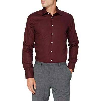 Abbildung von Seidensticker Herren Business Hemd Bügelfreies mit sehr schmalem Schnitt X Slim Fit Langarm Kent Kragen, Bordeaux (49), 38