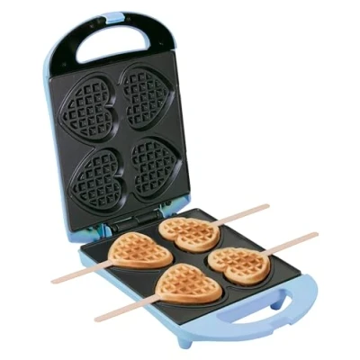 Abbildung von Bestron Waffeleisen für Herzwaffeln am Stiel, Waffelmaker mit Antihaftbeschichtung Herzform Waffeln, Herzwaffeleisen ideal Kindergeburtstage, Ostern &amp; Weihnachten, Farbe: Blau