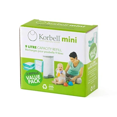 Abbildung von Korbell Nachfüllpackungen für Windelbehälter MINI 9 L x3 Biologisch abbaubar Geruchskontrolle Kapazität 130 Windeln