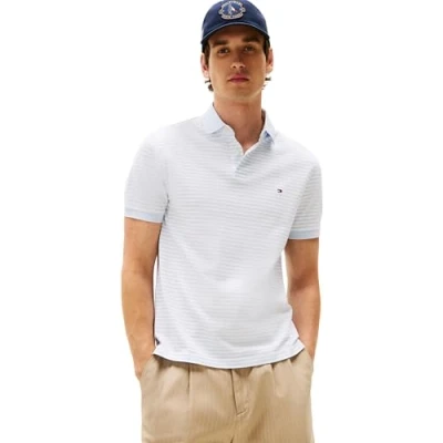 Abbildung von Tommy Hilfiger Herren Poloshirt Kurzarm 1985 Regular Fit, Mehrfarbig (Breezy Blue/White), L