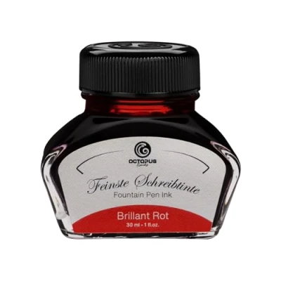 Abbildung von Octopus Fluids Füllhaltertinte im Tintenglas, Schreibtinte für Füllhalter, Füllertinte in Brillant Rot 30ml Tintenfass, Kalligraphie Tinte