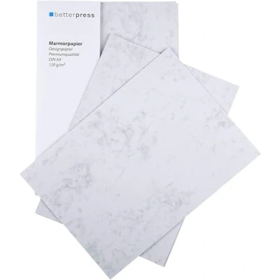 Abbildung von Betterpress® 50 Blatt Briefpapier Marmorpapier grau Elefantenhaut 120g, A4 Beidseitig Marmoriertes Papier in hochwertiger Qualität Premium ideal als Speisekarte, Zertifikat und Urkunde