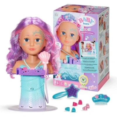 Abbildung von BABY born Sister Styling Head Meerjungfrau, drehbarer Schmink und Frisierkopf für die Badewanne mit Standfuß elektronischem Duschkopf, 830550 Zapf Creation, Mehrfarbig