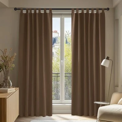 Abbildung von Deconovo Verdunkelungsvorhang Schlaufen Gardinen Schlafzimmer Vorhang Blickdicht Hitzeschutz, 175x140 cm(HöhexBreite), Braun, 2er Set