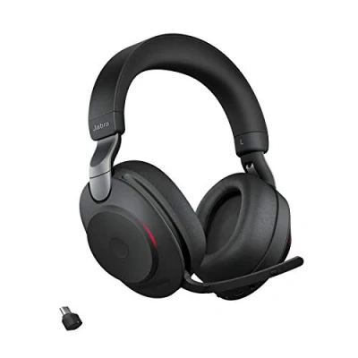Abbildung von Jabra Evolve2 85 Wireless PC Headset Geräuschunterdrückung UC zertifizierter Stereo Kopfhörer mit langlebigem Akku USB C Bluetooth Adapter Schwarz