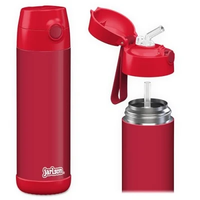 Abbildung von JARLSON® Trinkflasche Kinder Edelstahl &quot;CHARLI&quot; mit Strohhalm Thermosflasche 350ml TÜV geprüft BPA frei auslaufsicher Thermo Wasserflasche für Schule, Kindergarten Rot, 500 ml