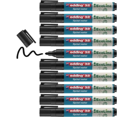 Abbildung von edding 31 EcoLine Flipchartmarker schwarz 10 Stifte Rundspitze 1,5 3 mm zum Schreiben, Zeichnen auf Flipcharts Tinte schlägt nicht durch Papier trocknet aus nachfüllbar