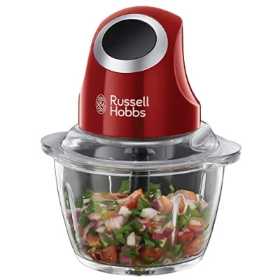 Abbildung von Russell Hobbs Zerkleinerer elektrisch Mini [Glasbehälter inkl. Aufbewahrungsdeckel] Desire Rot (500ml, Gemüsezerkleinerer, Mixer, Multi &amp; Universalzerkleinerer f. Gemüse, Obst Fleisch) 24660 56