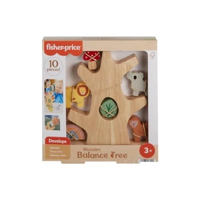 Abbildung von Fisher Price Stapelspielzeug Balance Baum aus Holz, 10 Holzteile für die spielerische Entwicklung Kindergartenkinder ab 3 Jahren, HXT87