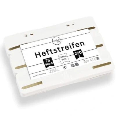 Abbildung von perfect line 75 Heftstreifen (3x25 Stk.), recycelbarer Kunststoff, MADE IN GERMANY (Weiß.)