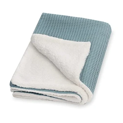 Abbildung von Julius Zöllner Winterdecke aus Waffelpique und kuscheligem Teddy Stoff Gr. 70x100 cm Made in Germany 100% Baumwolle OEKO TEX® STANDARD 100 Greenery