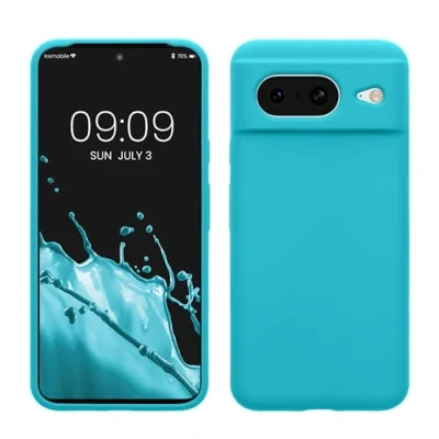 Abbildung von kwmobile Hülle kompatibel mit Google Pixel 8 Silikon Handy Case Handyhülle weiche Oberfläche kabelloses Laden Cool Glacier