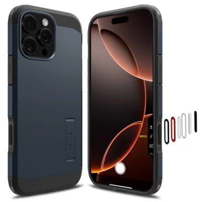 Abbildung von Spigen für iPhone 16 Pro Kamerasteuerung Aktivierte Hülle Tough Armor T (AI) MagFit, Kompatibel mit MagSafe Zubehör Metal Slate