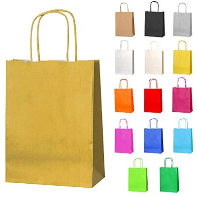 Abbildung von Thepaperbagstore 25 Gold Partytüten aus Papier mit Henkeln 18x22x8 cm Bunte Geschenktüten für Kinder, Partys, Geburtstage, Hochzeiten, Süßwaren und Einzelhandelsgeschäfte