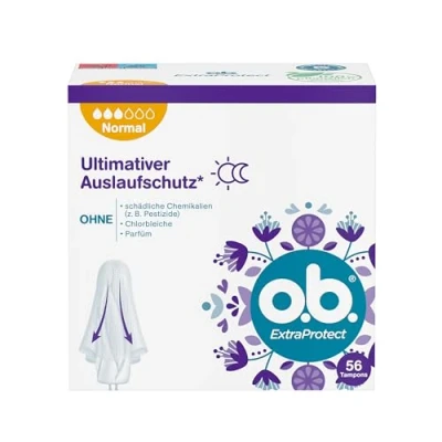 Abbildung von o.b. ExtraProtect Normal (56 Stück), Tampons für mittlere/stärkere Tage, Dynamic Fit Technologie &amp; extra Schutzflügel bis zu 100% Auslaufschutz während der Periode