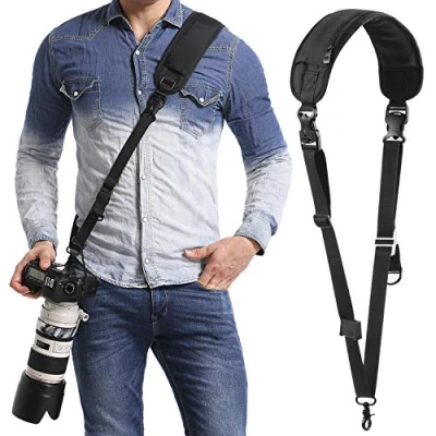 Abbildung von waka Kameragurt schnellverschluß Neopren Schwarz Kamera Tragegurt Verstellbarer Schultergurt Gurt Camera Strap für Canon Nikon Sony Fujifilm Olympus DSLR SLR