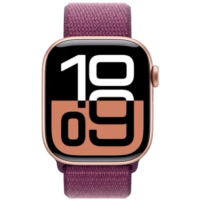 Abbildung von Apple Watch Series 10 42mm Gold (Lilanes Nylon Armband)