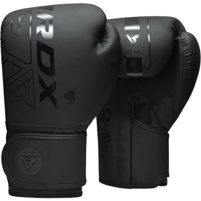 Abbildung von RDX Kinder Boxhandschuhe für Muay Thai Kickboxen Sparring, Maya Hide Leder Kara Junior Boxing Gloves, Sandsack Boxsack Punchinghandschuhe, Kickboxhandschuhe MMA Kampfsport Training Schwarz 6oz