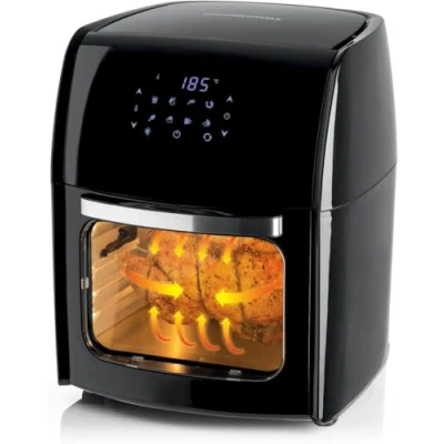 Abbildung von GOURMETmaxx Digitale Heißluftfritteuse 12L XXL Ofen Airfryer mit Timerfunktion, Touchdisplay, Drehspieß &amp; Backgitter fettarm, energiesparend frittieren 8 Programme, 1800 W