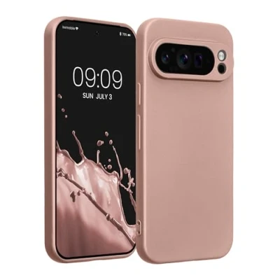 Abbildung von kwmobile Handyhülle kompatibel mit Google Pixel 9 Pro Hülle weiche Silikon Case metallisch schimmernd in Metallic Rosegold