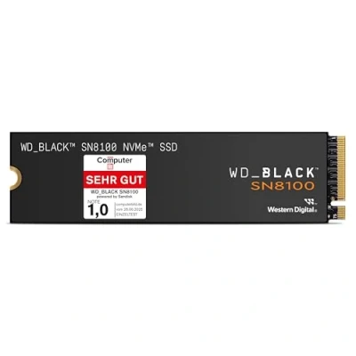 Abbildung von WD_Black SN8100 2 TB PCIe 5.0x4 NVMe M.2 SSD, Lesegeschwindigkeiten von bis zu 14.900 MB/s, Schreibgeschwindigkeiten 14.000 TLC 3D CBA NAND