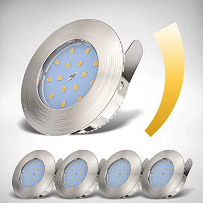 Abbildung von B.K.Licht 5er Set LED Bad Einbaustrahler 230V flach, warmweiße Lichtfarbe, Lochmass 60mm, Spot, Deckenspots, Spots, Einbauleuchten, Einbauspots, Badezimmer, 75x30 mm, Matt Nickel