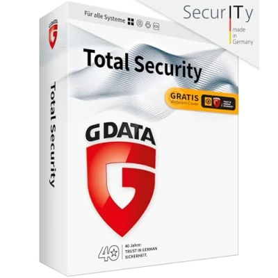 Abbildung von G DATA Total Security 2024 1 Gerät Jahr Virenschutzprogramm Passwort Manager PC, Mac, Android, iOS zukünftige Updates inklusive Made in Germany Box inkl. DVD &amp; Webcam Cover