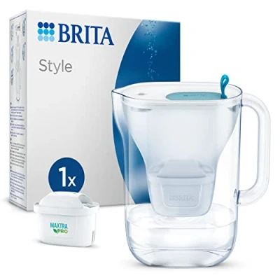 Abbildung von BRITA Wasserfilter Kanne Style hellblau (2,4l) inkl. 1x MAXTRA PRO All in 1 Kartusche im modernen Design für den Kühlschrank zur Reduzierung von Kalk, Chlor, Metalle wie Blei &amp; Kupfer