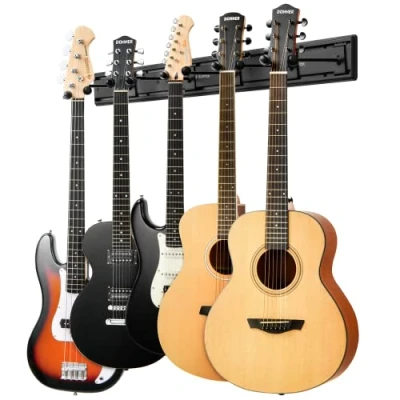 Abbildung von Donner 5 Wandhalterung Gitarrenaufhänger Black Gitarren mit verstellbaren Gitarrenaufhängern für akustische E Gitarren, Bässe, Folk Ukulele