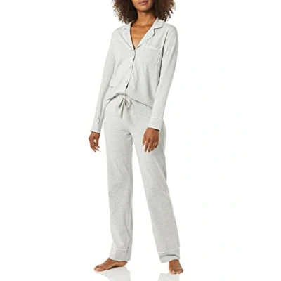 Abbildung von Amazon Essentials Damen Schlafanzug Set Baumwollmodal langärmliges Hemd und Lange Hose, Grau Meliert, M