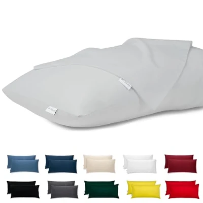 Abbildung von Kissenbezug 40 x 80 Baumwolle Premium Satin 2er Set Kissenhülle Deko für Kissen Bett/Sofa Stoff Superweicher Resistent Hypoallergen Anti Milben Kopfkissenbezug mit Verdecktem Zip Voll Waschbar