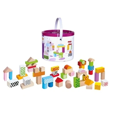 Abbildung von Eichhorn bunte Holzbausteine 50 Stück in Box, Bauklötze mit Bedruckung, aus Birkenholz, für Kinder und Babys ab 12 Monaten, Holzspielzeug, Verpackung kann variieren