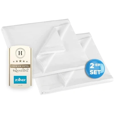 Abbildung von ZOLLNER 2er Set Bettlaken oder Bettdecken für den Sommer aus Reiner Baumwolle 150x260 cm in weiß dichte Renforcé Qualität ohne Gummizug Hotelqualität