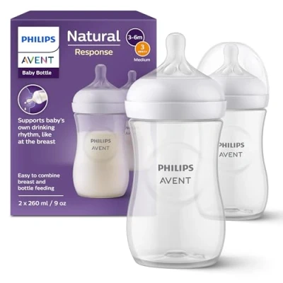 Abbildung von Philips Avent Babyflaschen Natural Response 2x Babyflaschen, 260 ml, für Neugeborene ab 1 Monat, BPA frei (Modell SCY903/02)
