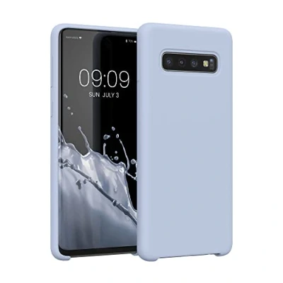 Abbildung von kwmobile Hülle kompatibel mit Samsung Galaxy S10 Silikon Handy Case Handyhülle weiche Oberfläche kabelloses Laden Hellblau matt