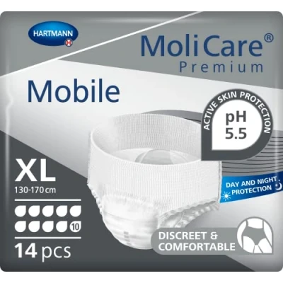 Abbildung von MoliCare Premium Mobile Einweghose: Diskrete Anwendung bei Inkontinenz für Frauen und Männer; 10 Tropfen, Gr. XL (130 170 cm Hüftumfang), 14 Stück