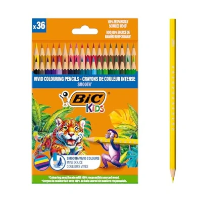 Abbildung von BIC Kids Buntstifte aus 100% verantwortungsvoll angebautem Holz, zum malen, in 36 Farben