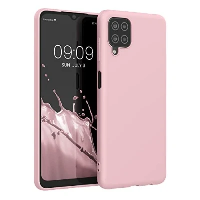Abbildung von kwmobile Hülle kompatibel mit Samsung Galaxy A12 weiches TPU Silikon Case Cover geeignet für kabelloses Laden Vintage Pink