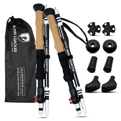 Abbildung von Alpin Loacker Wanderstöcke faltbar Aluminium mit Korkgriff I Nordic Walking Stöcke Damen und Herren für Skifahren Wandern Leichte Faltbare Trekkingstöcke Teleskop Bergsport, 100 120 cm