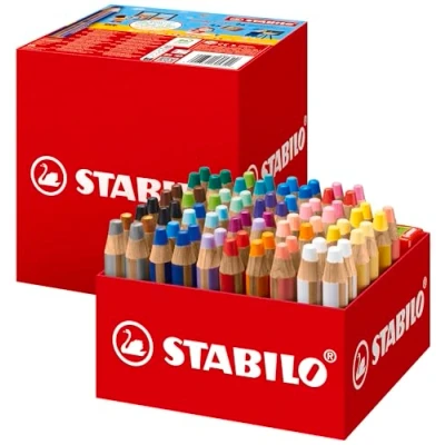 Abbildung von Buntstift, Wasserfarbe &amp; Wachsmalkreide STABILO woody 3 in 1 76er Box mit 4 Spitzern 24 verschiedenen Farben